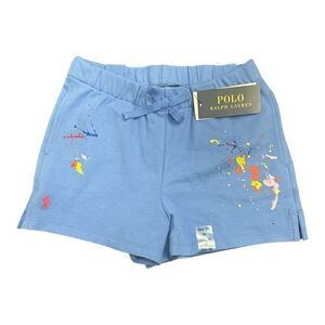 Polo Ralph Lauren Girls Blue Paint Splatter Shorts Casual Drawstring Size M